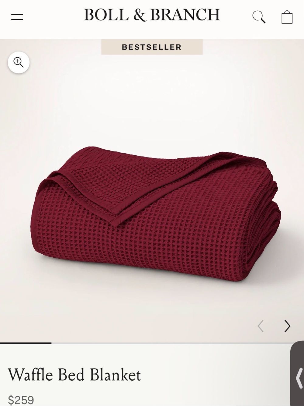 Boll & Branch Waffle Bed Blanket Holly F/Q NWT